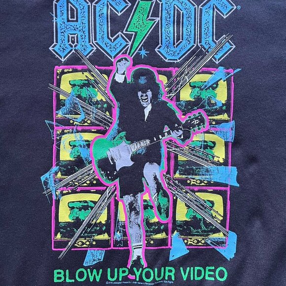 ACDC Sweatshirt Mens Medium/Large Black Graphic Tee 80s Rock on Grunge Crewneck - Picture 2 of 6